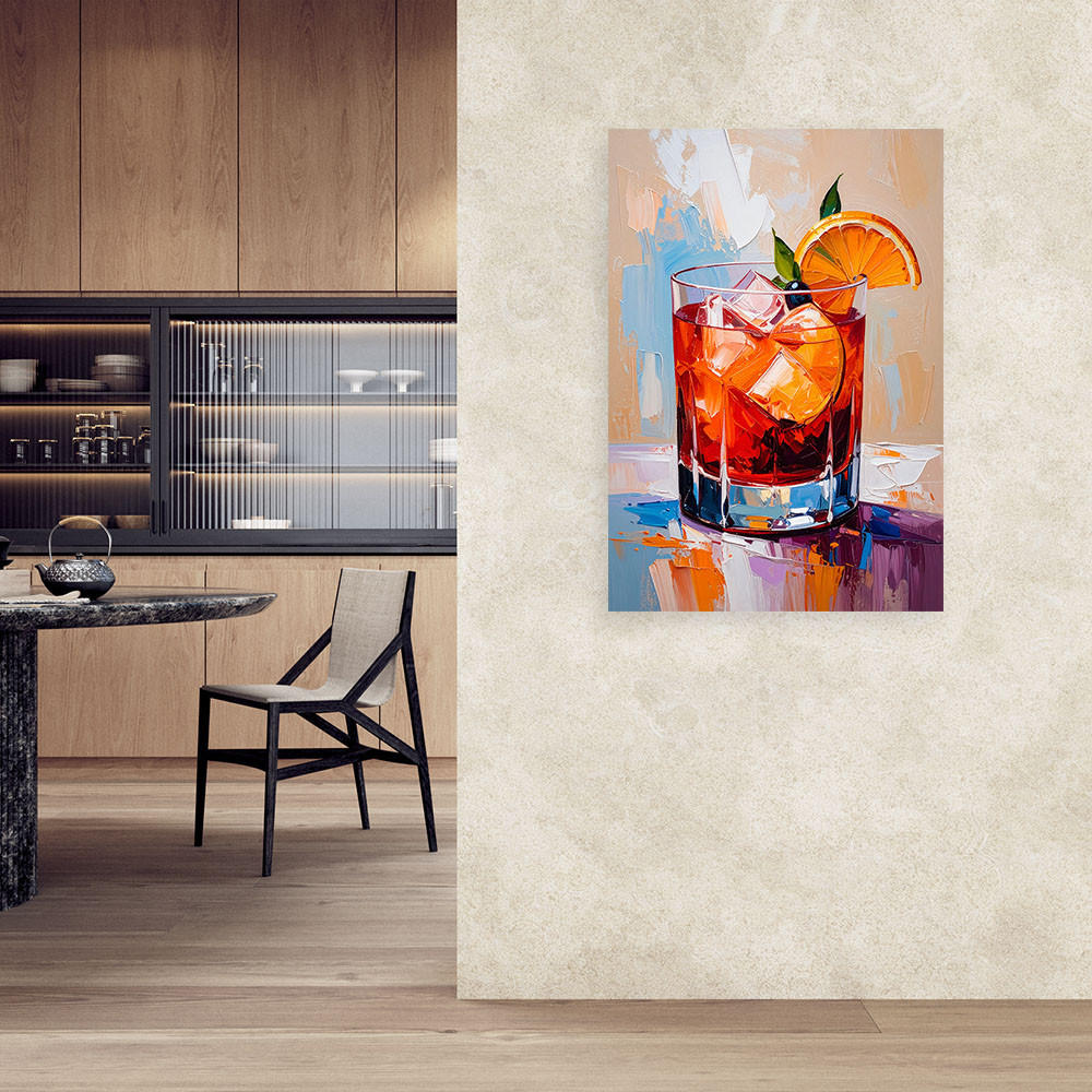 LEINWANDBILD Negroni Cocktail Getränk 80x120cm - Multicolor, Textil (80/120cm) - Feeby