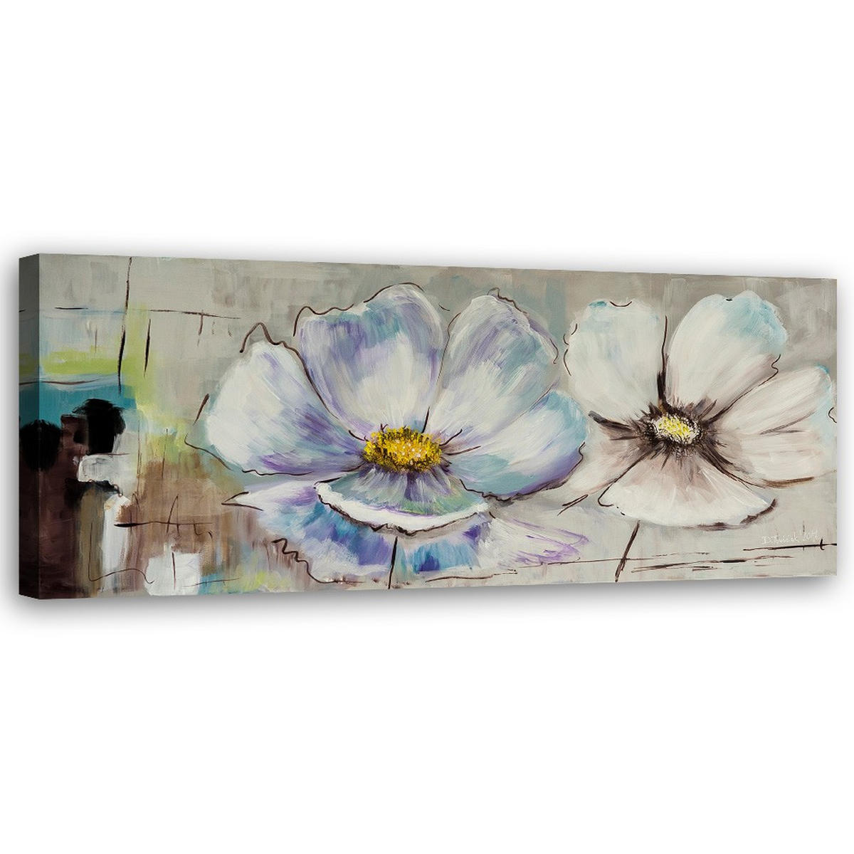 LEINWANDBILD Blumen Aquarell 120x40cm - Blau, Textil (120/40cm) - Feeby