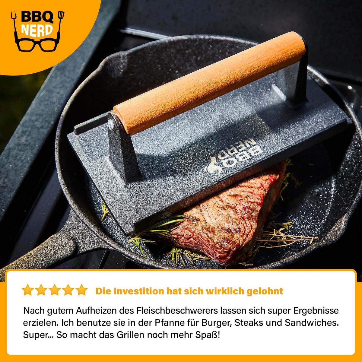 FLEISCHBESCHWERER Gusseisen 21x11cm - Schwarz, Metall (12/8/23cm) - BBQ Nerd