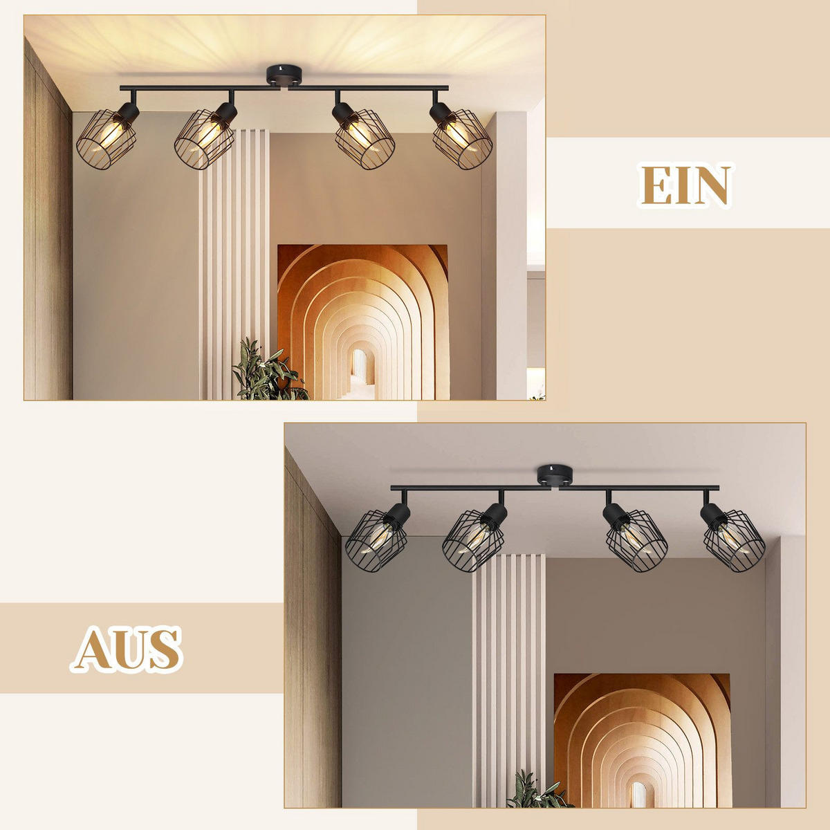 STRAHLER Franziska 4-flammig 75/24/10 cm - Schwarz, Metall (75/24/10cm) - Nettlife