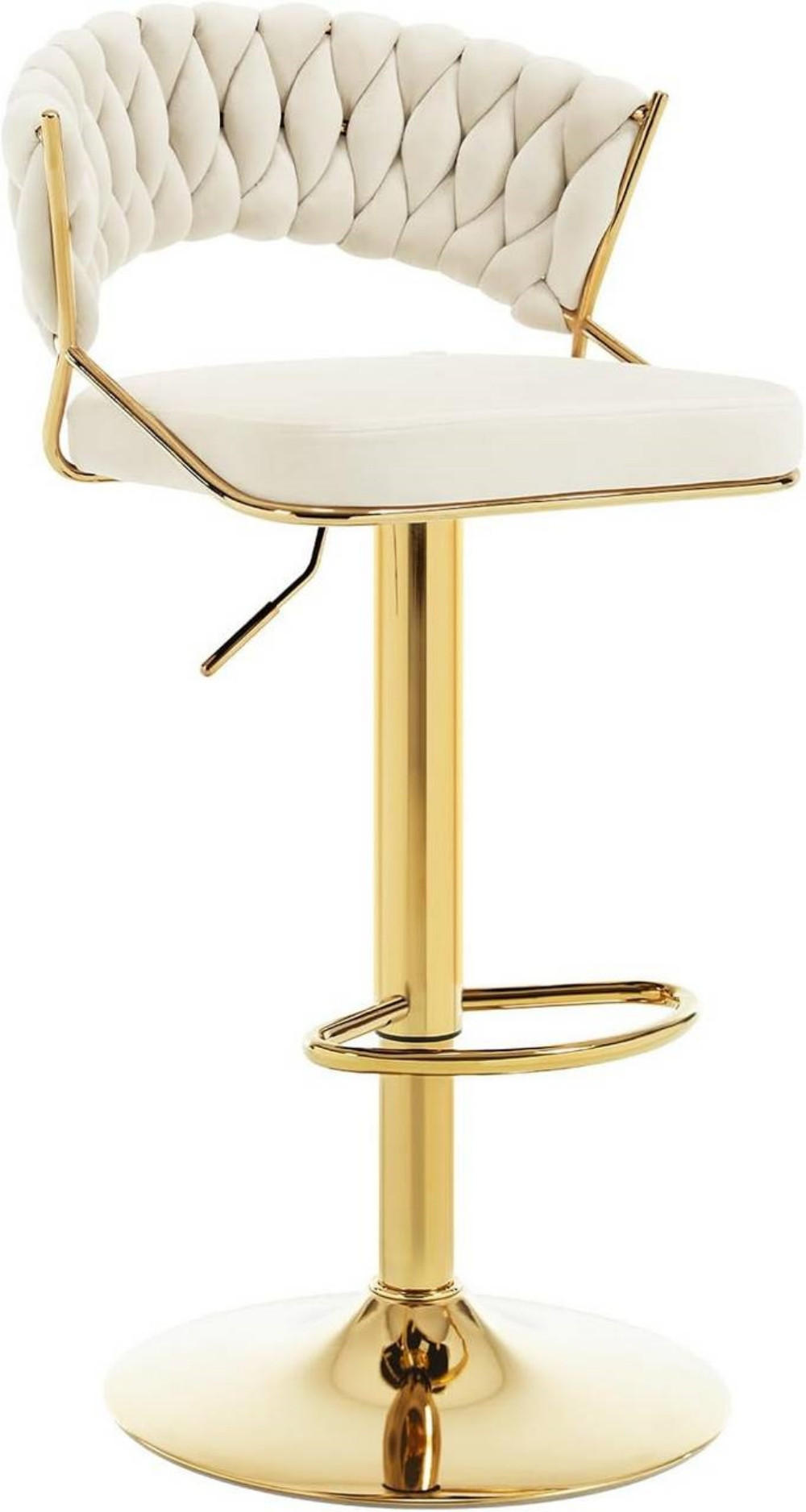 BARHOCKER mit geflochtener Rückenlehne, Samt, Creme - Goldfarben/Creme, Textil/Metall (48/83/46.5cm) - Woltu