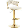 BARHOCKER mit geflochtener Rückenlehne, Samt, Creme - Goldfarben/Creme, Textil/Metall (48/83/46.5cm) - Woltu