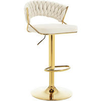 BARHOCKER mit geflochtener Rückenlehne, Samt, Creme - Goldfarben/Creme, Textil/Metall (48/83/46.5cm) - Woltu