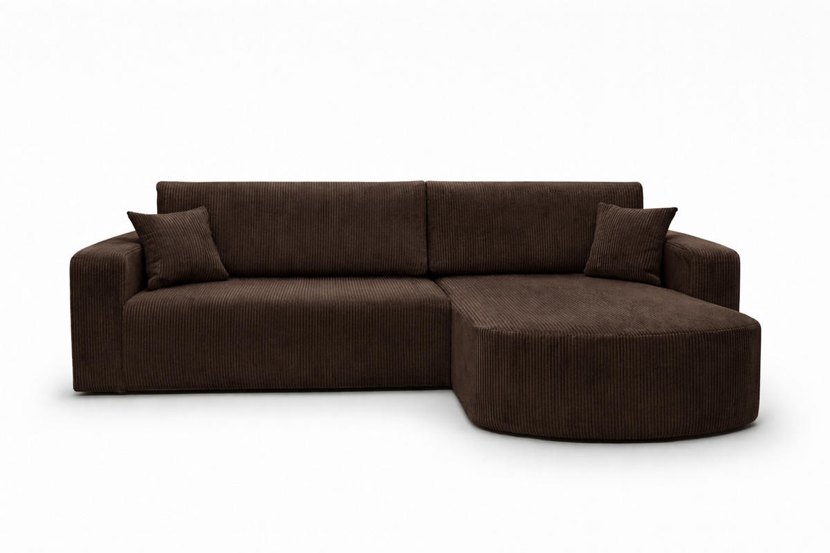 ECKSOFA Mit Schlaffunktion, Cordstoff Poso, Braun, Rechts, ROUND ONE XL - Braun, Holz (271/175cm) - Kaiser Möbel