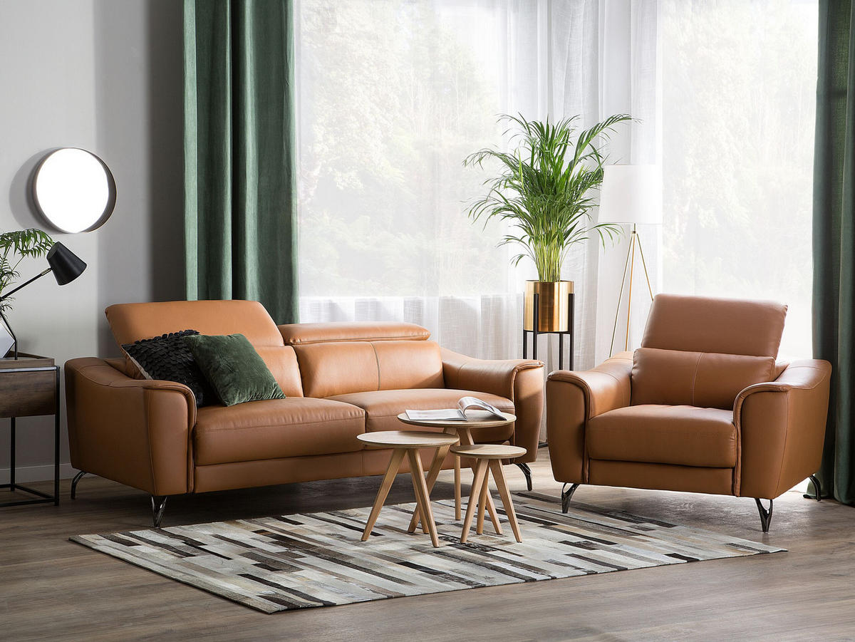 SOFA-SET 4-sitzer Leder Braun Narwik - Braun, Leder/Kunststoff (203/93/98cm) - Beliani