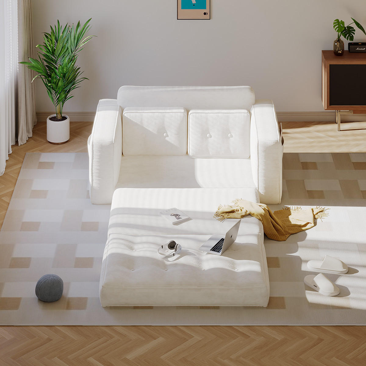 SOFA 2-Sitzer, 143 CM, mit 2 Kissen und Armlehnen,für Wohnzimmer, Schlafzimmer,aus Cord,Beige - Beige, Textil (92/42/143cm)