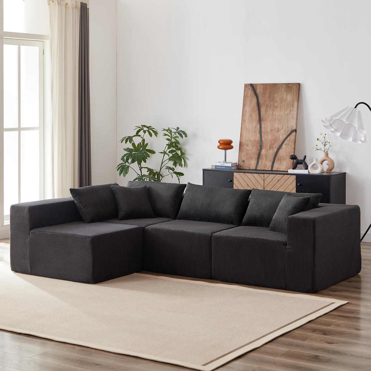 ECKSOFA 264/167/71 cm Schwarz Cord - Schwarz, Textil (264/167cm) - Oxeza