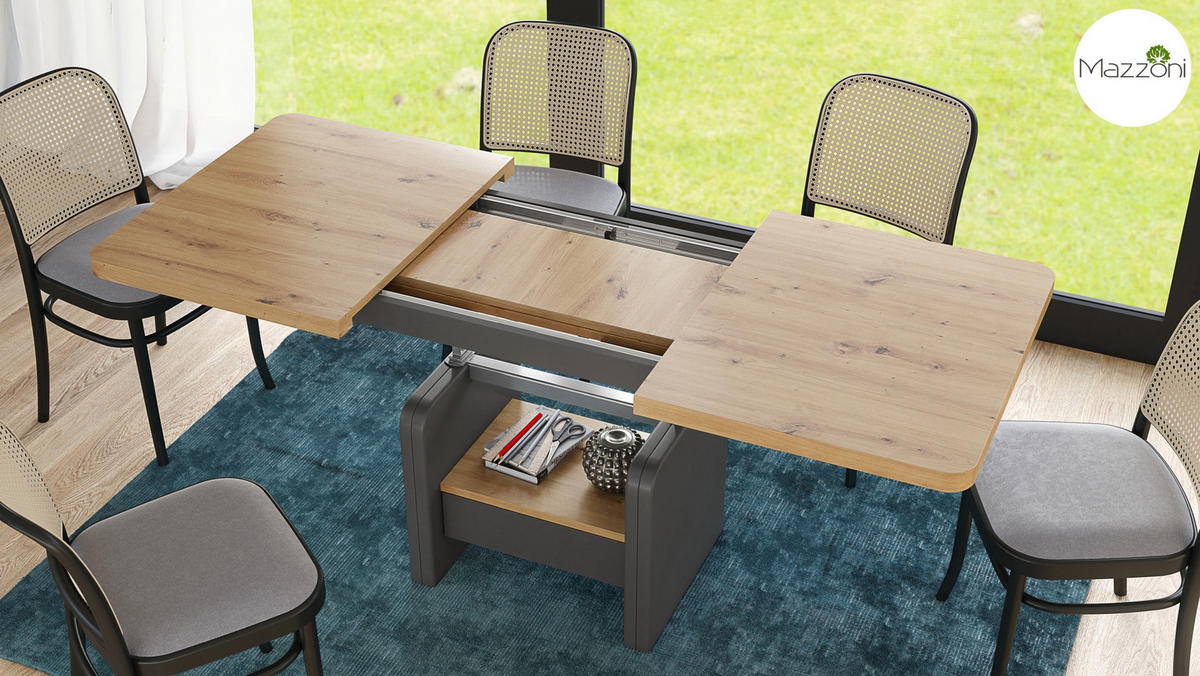 COUCHTISCH rechteckig Eiche Artisan - Anthrazit höhenverstellbar ausziehbar - Anthrazit/Eiche Artisan, Holzwerkstoff (75/180/75cm) - designimpex