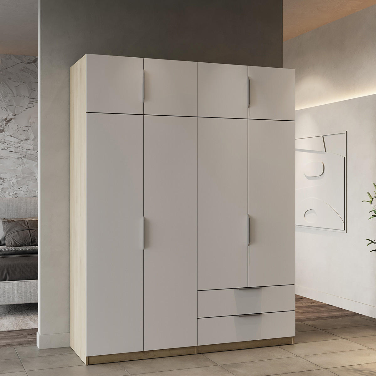 SCHRANK, 8 Türen - GHOST - Weiß und Eiche - 157,3 x 203 x 51,1 cm - Weiß/Sonoma Eiche, Holz (157/203/51cm) - Demeyere