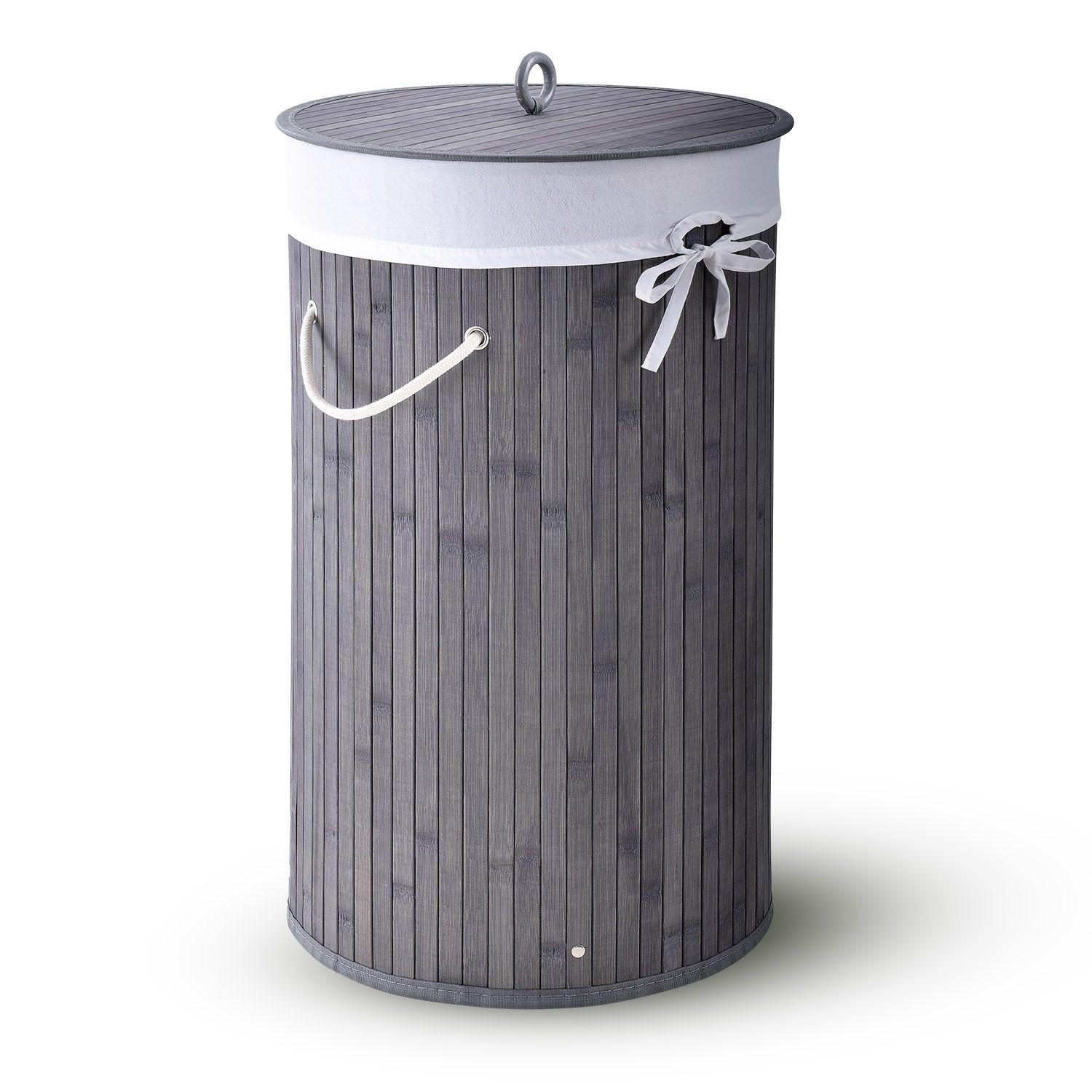 WÄSCHEKORB Curly-Round 55 L grau - Grau, Holz (35/60/35cm) - Juskys