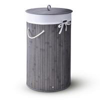 WÄSCHEKORB Curly-Round 55 L grau - Grau, Holz (35/60/35cm) - Juskys
