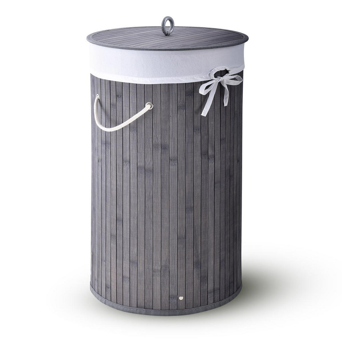 WÄSCHEKORB Curly-Round 55 L grau - Grau, Holz (35/60/35cm) - Juskys