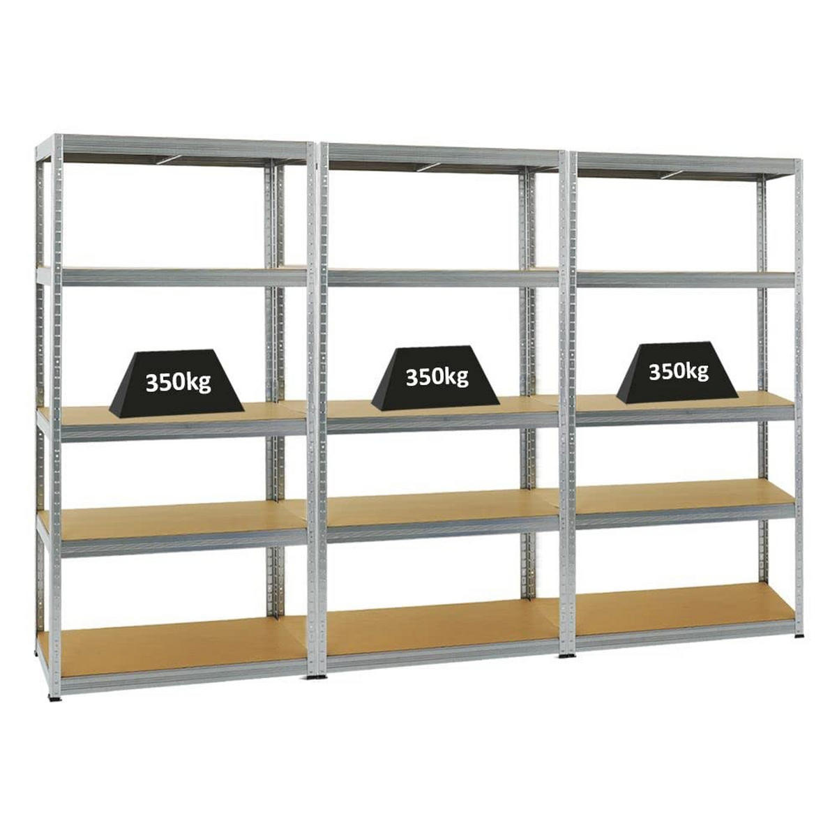 SCHWERLASTREGAL Slim Elephant M 3er-Set mit 3x 180x90x60 cm 5 Ebenen Fachlast 350 kg Verzinkt - Silberfarben, Metall (270/180/60cm) - PROREGAL