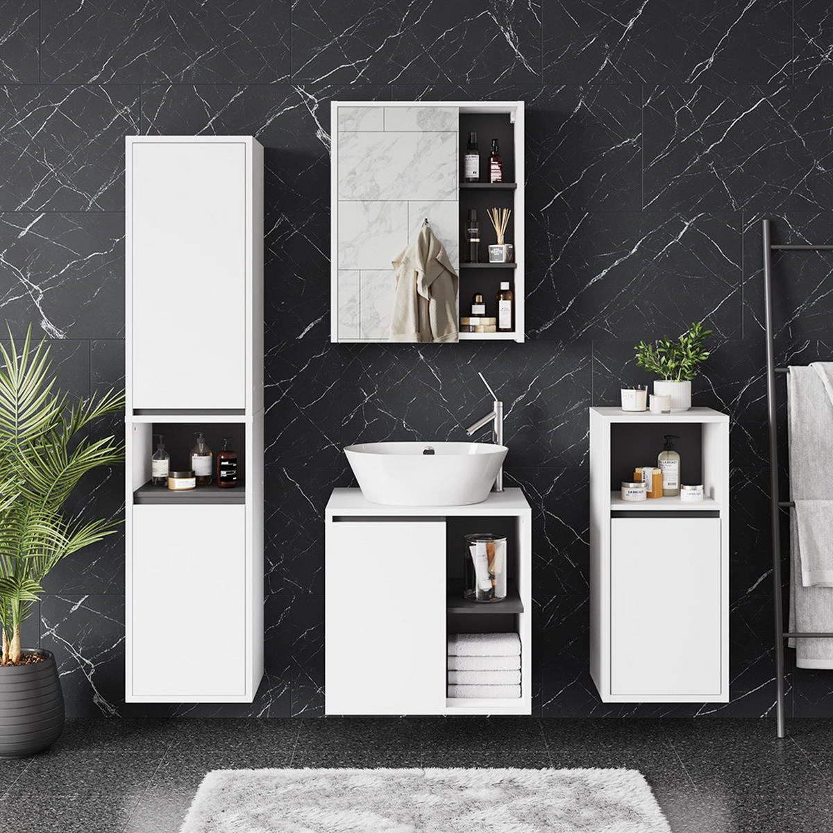 KOUPELNOVÁ SKŘÍŇKA SE ZRCADLEM Viola Bílá/šedá - bílá, kompozitní dřevo (60/75/18cm) - Vicco