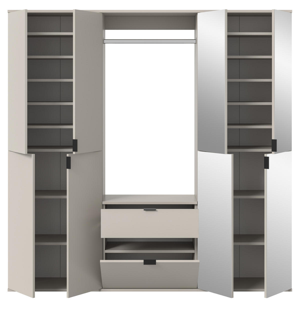 GARDEROBEN-SET Kaschmir 183 x 193 cm, Garderobenschrank mit Spiegel - Kaschmir/Schwarz, Glas/Holzwerkstoff (183/193/34cm) - Inn.Furn