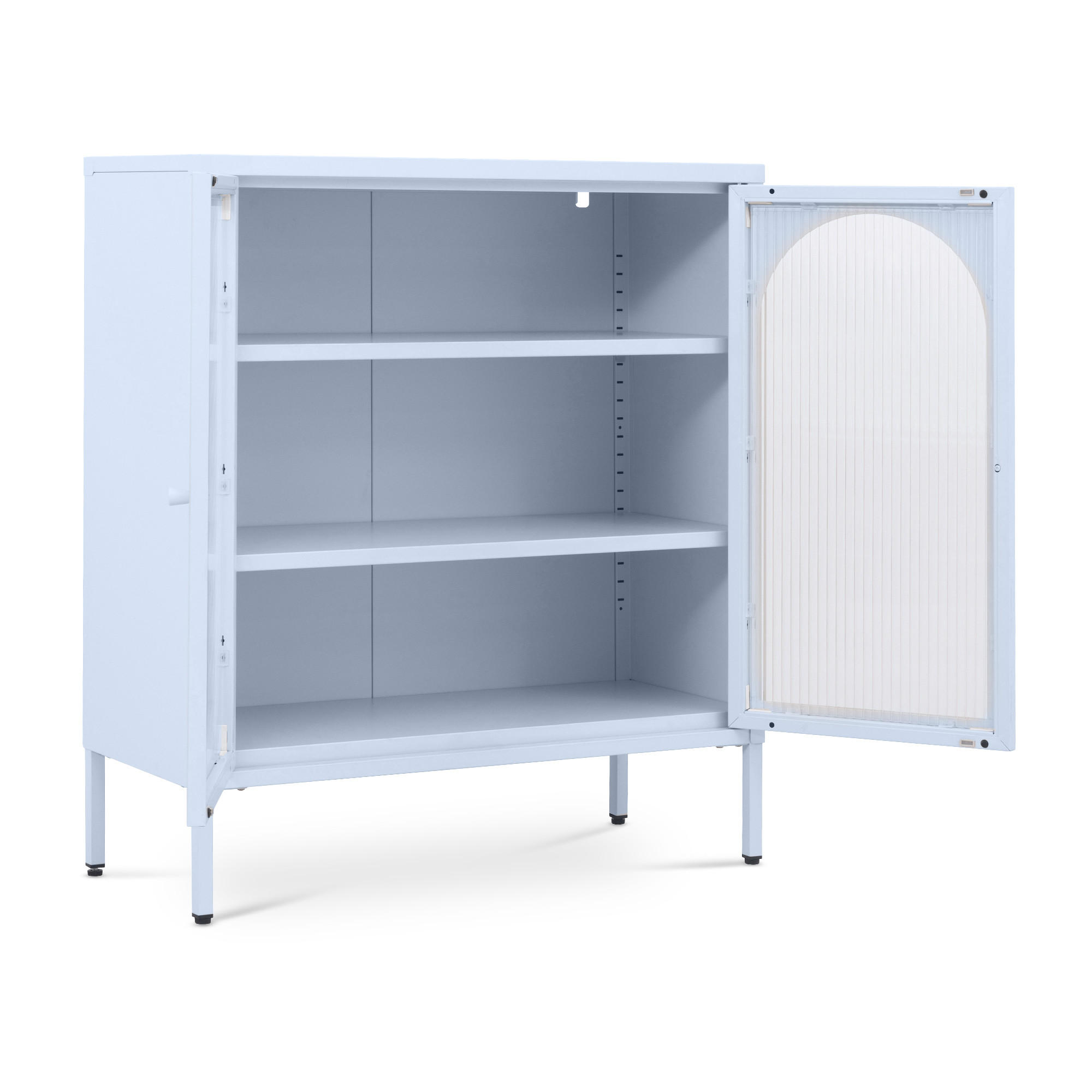 SIDEBOARD KURT im Industriestil aus Metall, blaugrau und geriffeltes Glas, 80 cm - Dunkelblau, Metall (80/90/35cm) - Sicaan