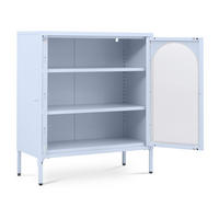 SIDEBOARD KURT im Industriestil aus Metall, blaugrau und geriffeltes Glas, 80 cm - Dunkelblau, Metall (80/90/35cm) - Sicaan