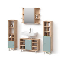 BADMÖBEL-SET Fucino Grün 4 Teile, mit Midischränke - Eiche Wotan/Grün, Holzwerkstoff (60/54/32cm) - Livinity®