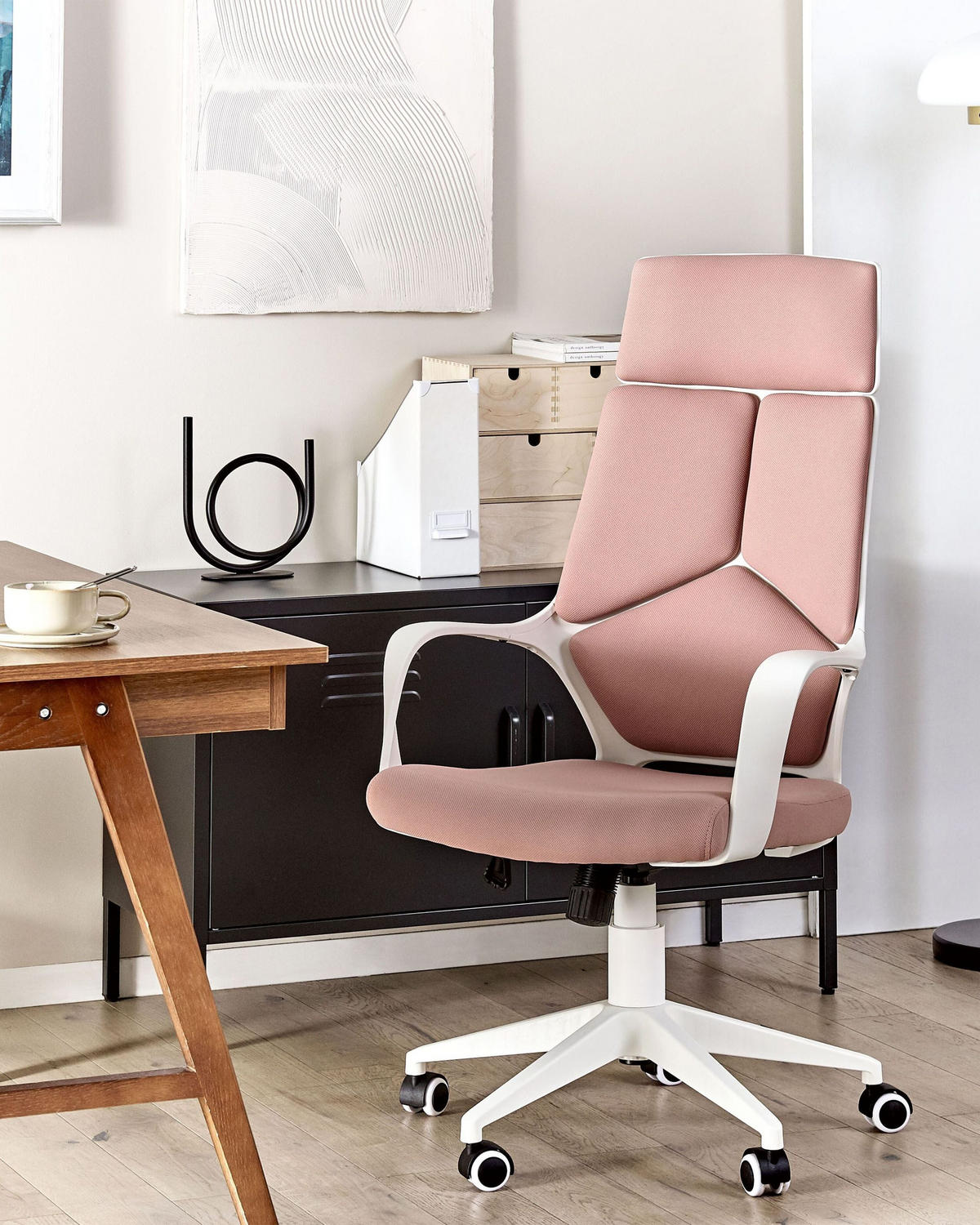 BÜROSTUHL Pfirsichrosa Delight - Pink, Textil (64/116/64cm) - Beliani