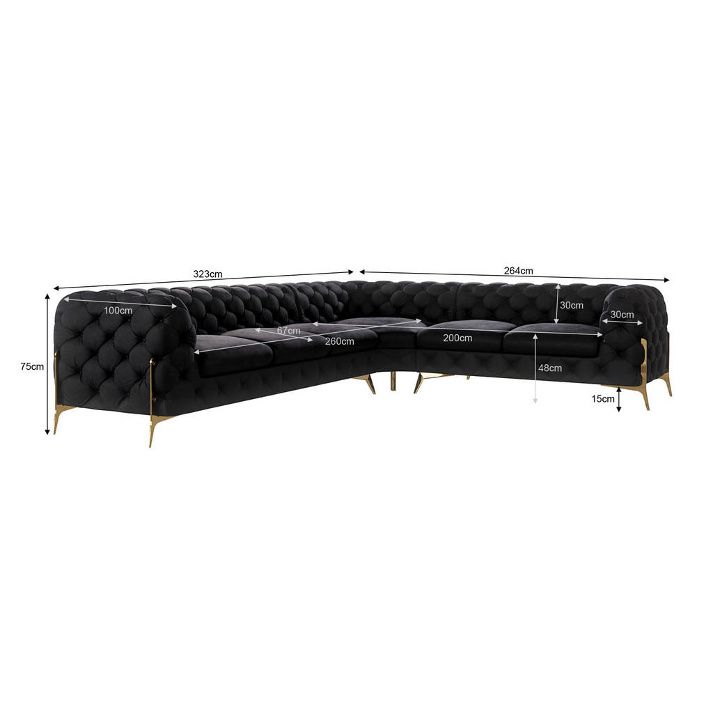 Thumbnail - S-Style Möbel Ecksofa, Schwarz, Textil, Echtholz,Buche, Birke, 6-Sitzer, Eckteil, L-Form, Ottomane links,L-Form, 323x264...