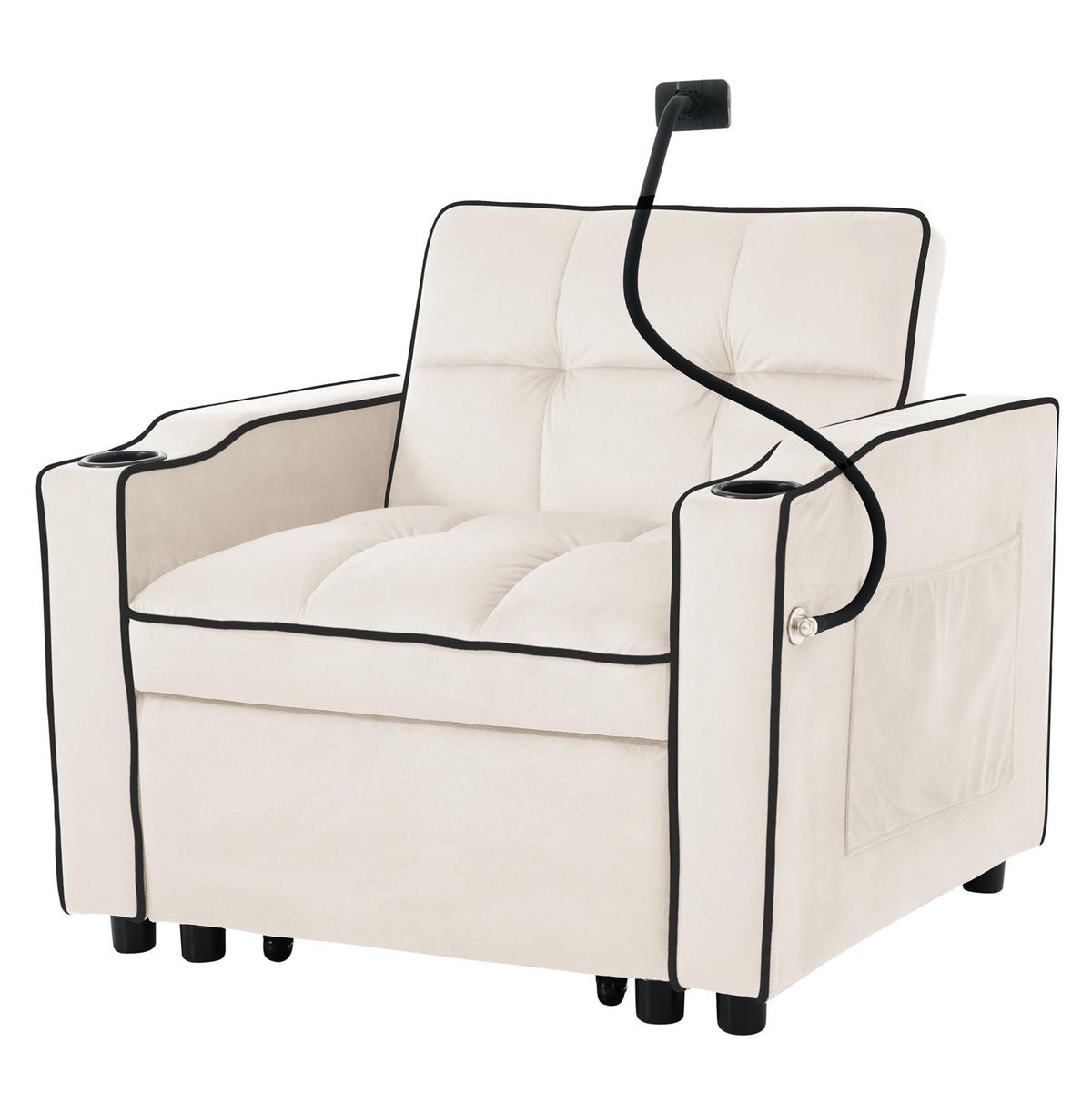 SCHLAFSESSEL 3-in-1 ausziehbar 83x167x76 cm Samt Beige - Beige, Metall (167/76/83cm) - Meubliv
