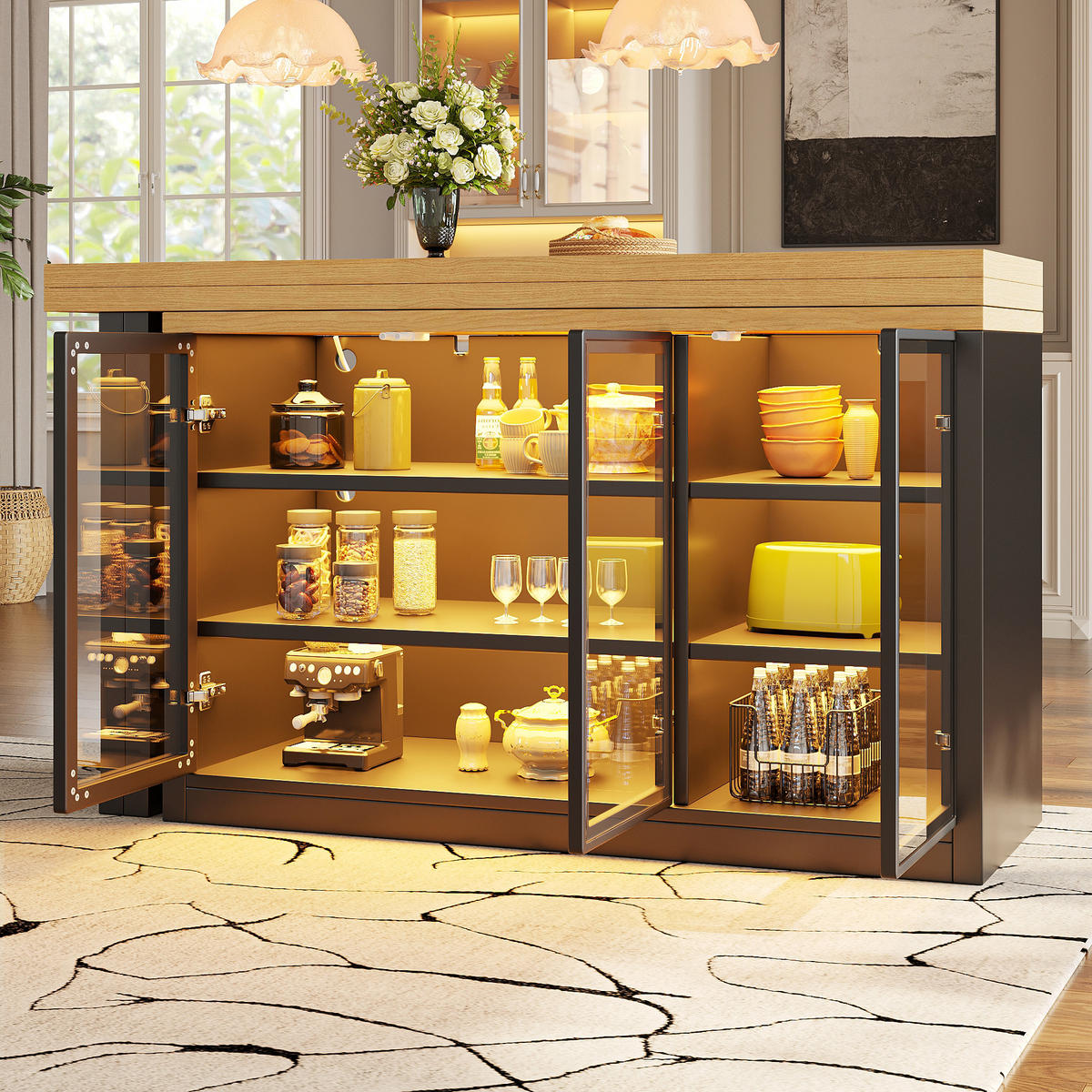 KÜCHENINSEL 360° Drehbar LED Stauraum Schwarz - Schwarz, Glas (120/72/40cm) - FLIEKS