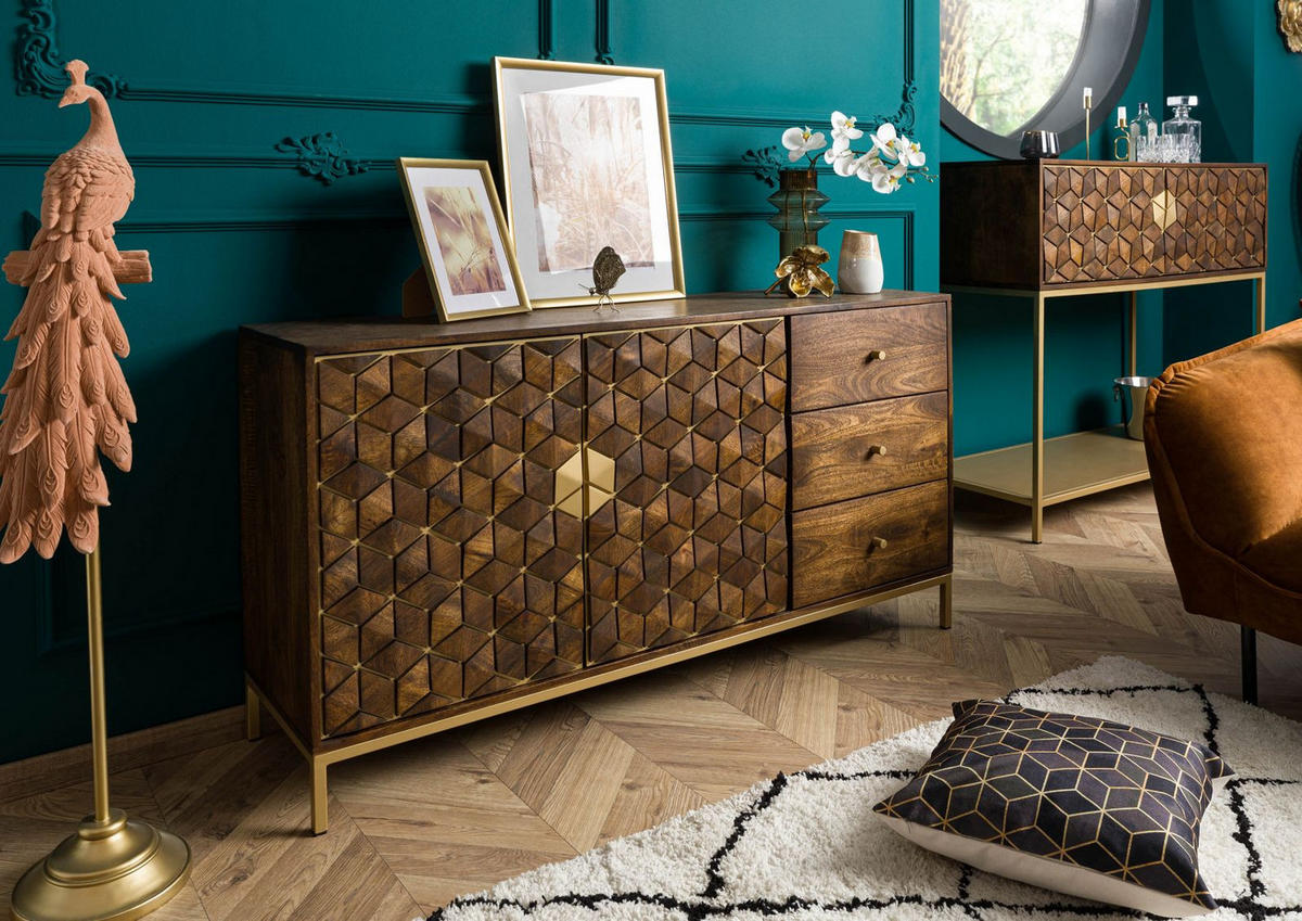 KOMMODE Mango 145x40x77 braun geölt DIAMOND #207 - Braun, Holz (145/77/40cm) - Massivmoebel24