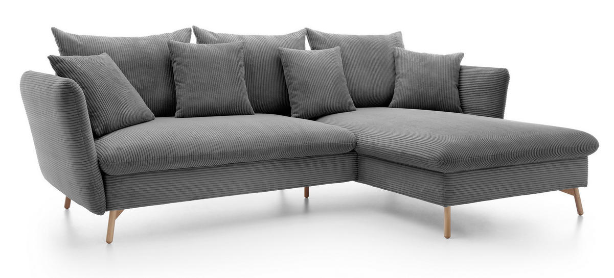 ECKSOFA Savona L-Form 260 cm, Cordstoff, Rechts, Grau - Grau, Holz (167/258cm) - Emporius
