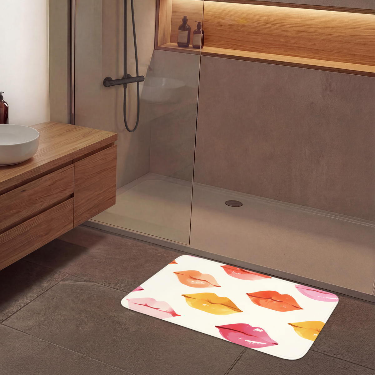 KOUPELNOVÁ PŘEDLOŽKA Rty - barevné - lesklé 90x60 cm - růžová, textil/plast (90/60cm) - OnlyWow