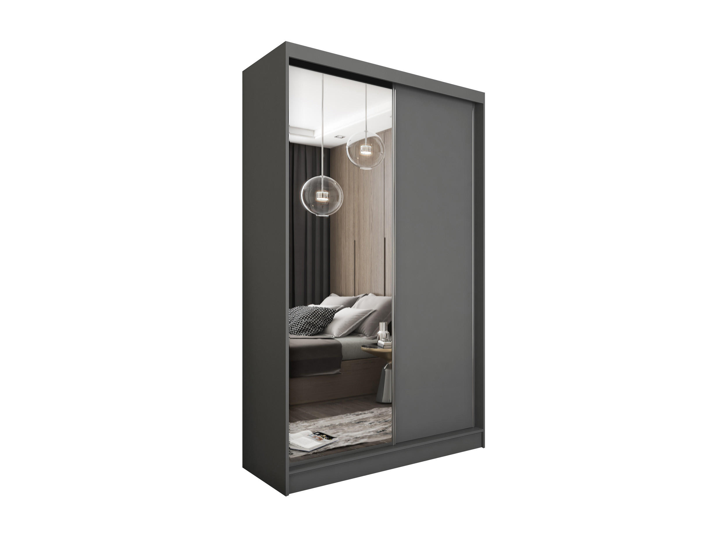 SCHWEBETÜRENSCHRANK PATRIZIA 120/216/61 cm 2-türig mit Spiegel Grau - Grau, Holzwerkstoff (120/216/61cm) - MASSENO
