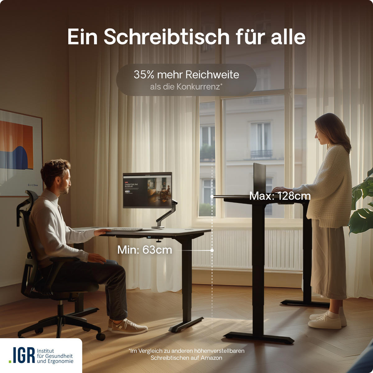SCHREIBTISCH Elektrisch Höhenverstellbarer HomePro 140x70cm Schwarz/Grau mit Memory-Funktion, Anti-Kollisions Technologie - Schwarz/Grau, Holzwerkstoff (70/140/62cm) - Desktronic