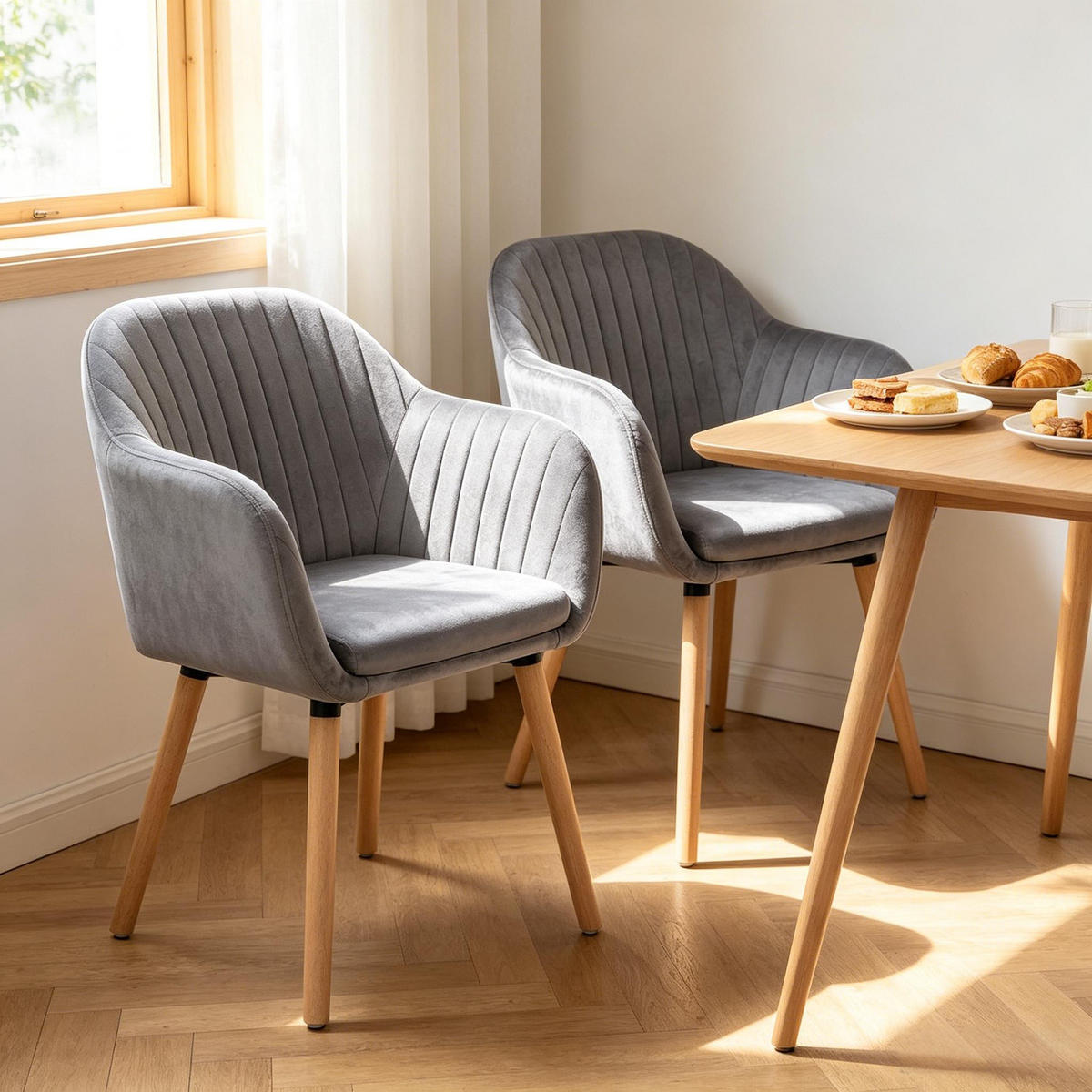 ARMLEHNSTUHL-SET DE-36230 2 Stück mit Holzbeinen Grau - Grau, Metall (50/81/42cm) - ComfortXL