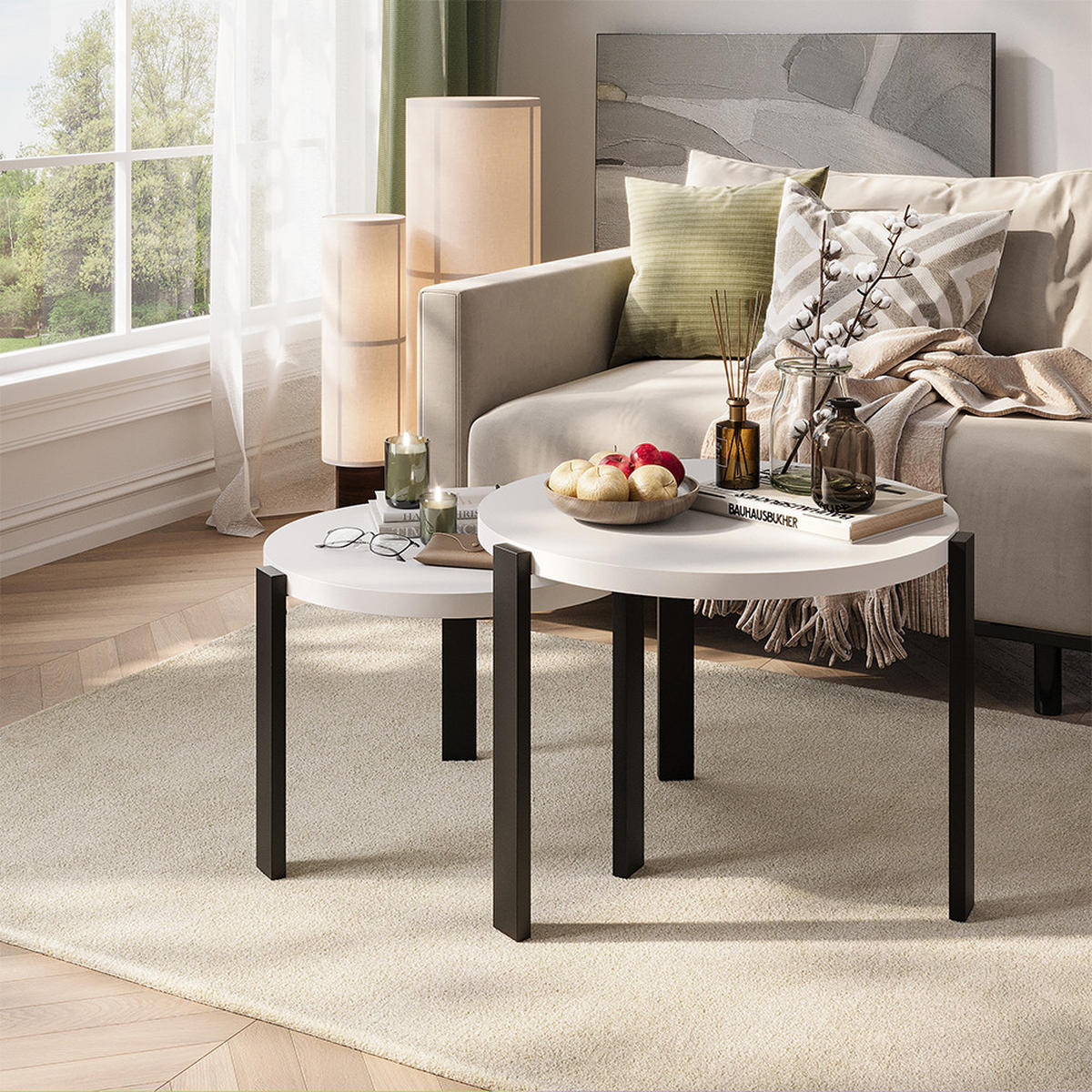 COUCHTISCH-SET Norin, Weiß/Schwarz, 60 x 60 cm - Schwarz/Weiß, Holzwerkstoff (60/60/45cm) - Vicco