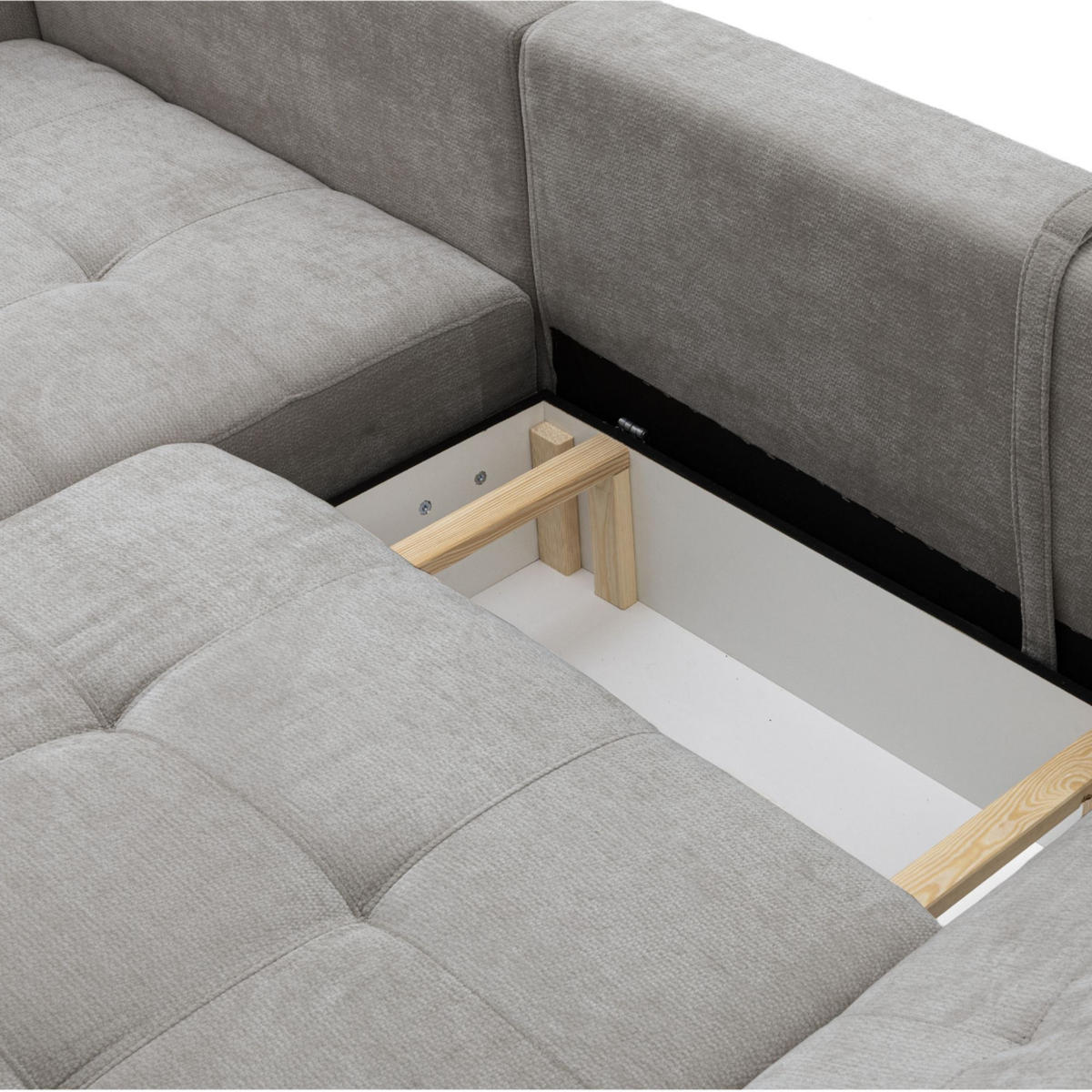 ECKSOFA NICE L Links mit Schlaffunktion 137x204 Chenille Grau - Schwarz/Grau, Holz/Textil (260/165cm) - Muffo