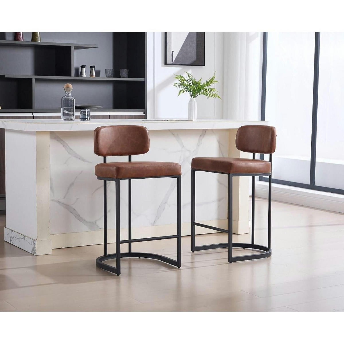 BARHOCKER 4er Set Braun mit Rückenlehne und Fußstütze - Braun, Metall (44.5/89/52cm)