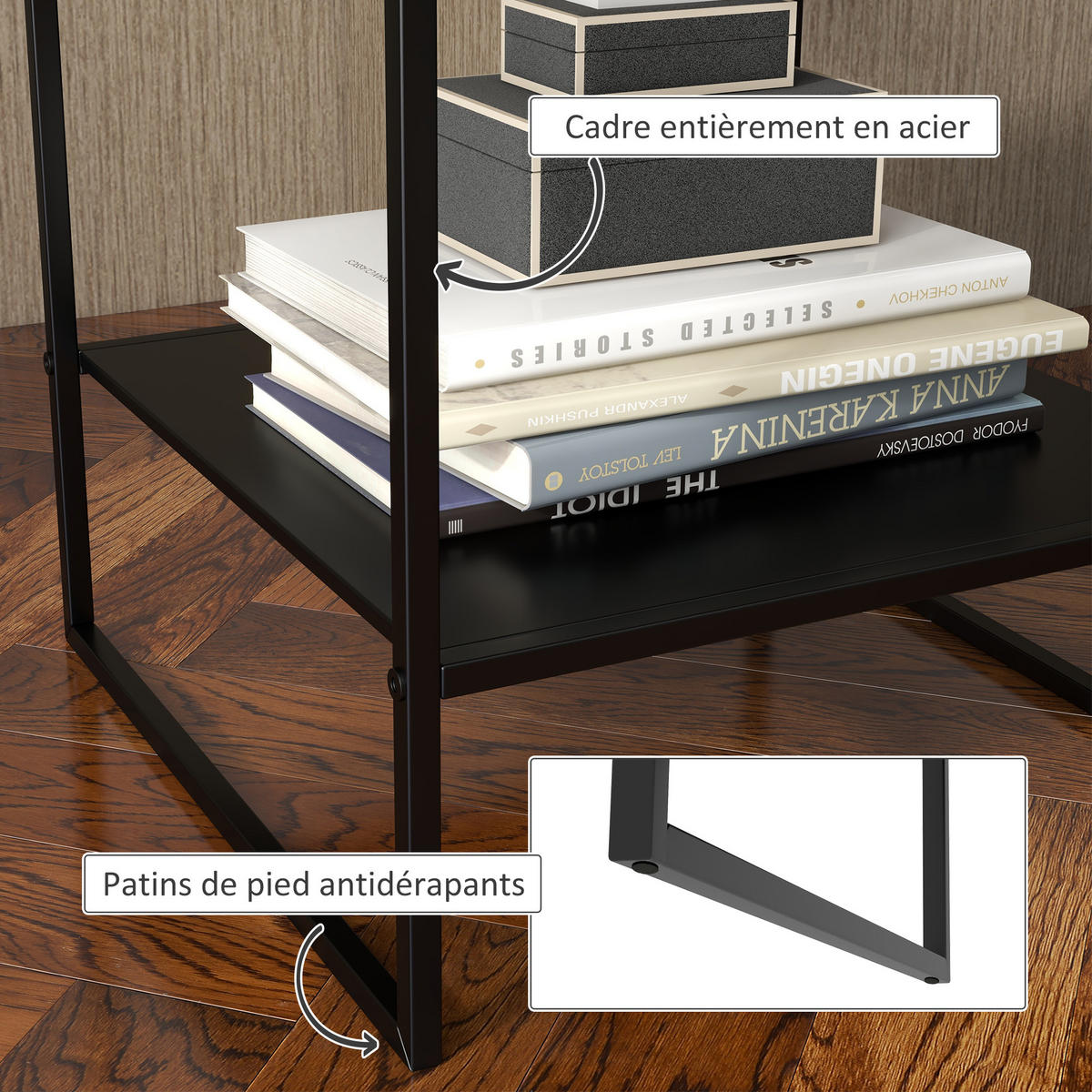BEISTELLTISCH DE-15753 quadratisch mit Ablage Schwarz - Schwarz, Metall (40/40/45cm) - ComfortXL
