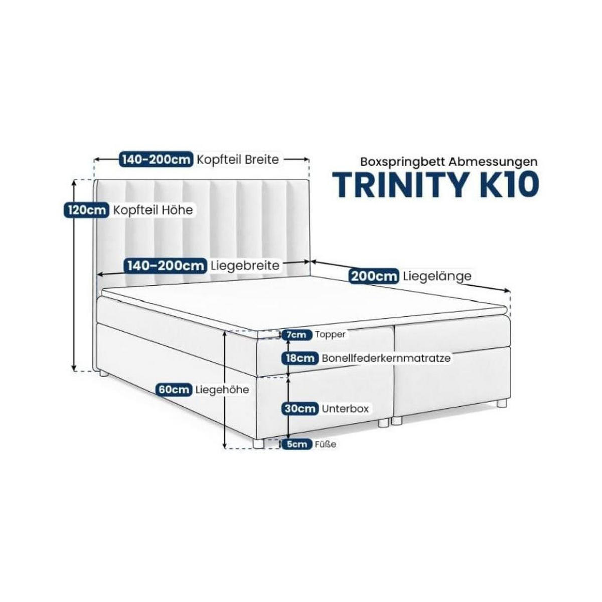 BOXBETT Trinity K-10 Bonellfederkern inkl. Topper - Beige, Holz/Holzwerkstoff (180/200cm) - Best For Home