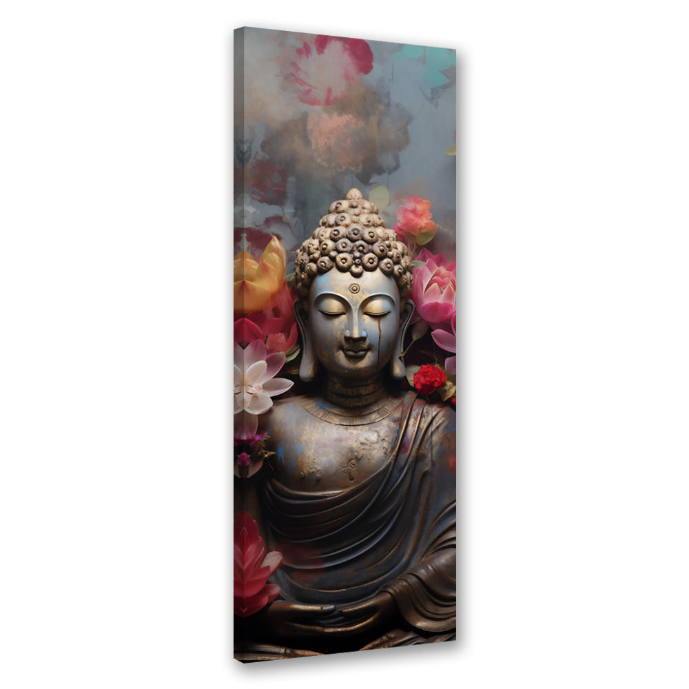 WANDBILD buddha statue mit blumen - Pink, Textil (30/90cm) - Feeby