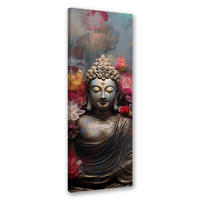 WANDBILD buddha statue mit blumen - Pink, Textil (30/90cm) - Feeby