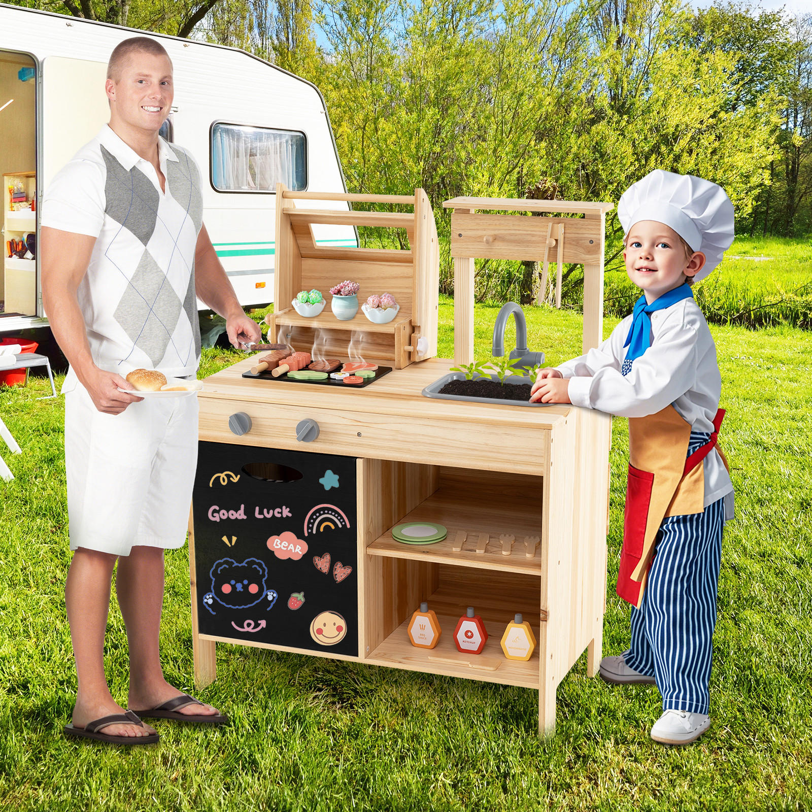 KINDERKÜCHE Outdoor Natur - Naturfarben, Holz (69/40/90cm) - COSTWAY