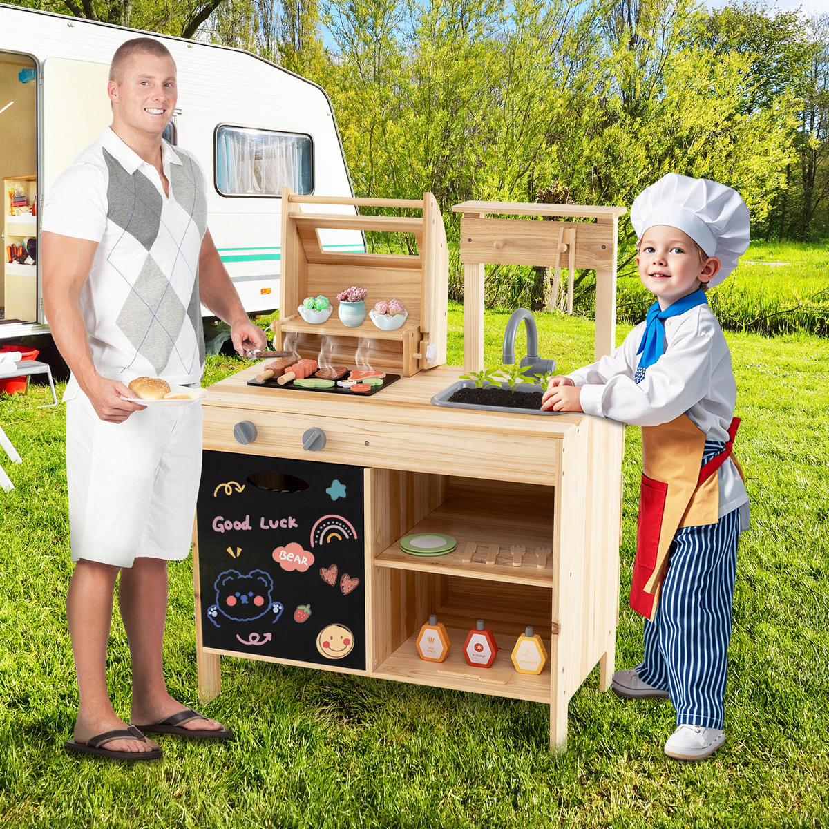 KINDERKÜCHE Outdoor Natur - Naturfarben, Holz (69/40/90cm) - COSTWAY