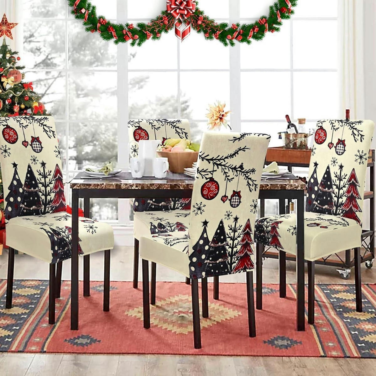 STUHLHUSSEN 6er Set Weihnachts-Design Weiß - Multicolor, Textil (40/42cm)