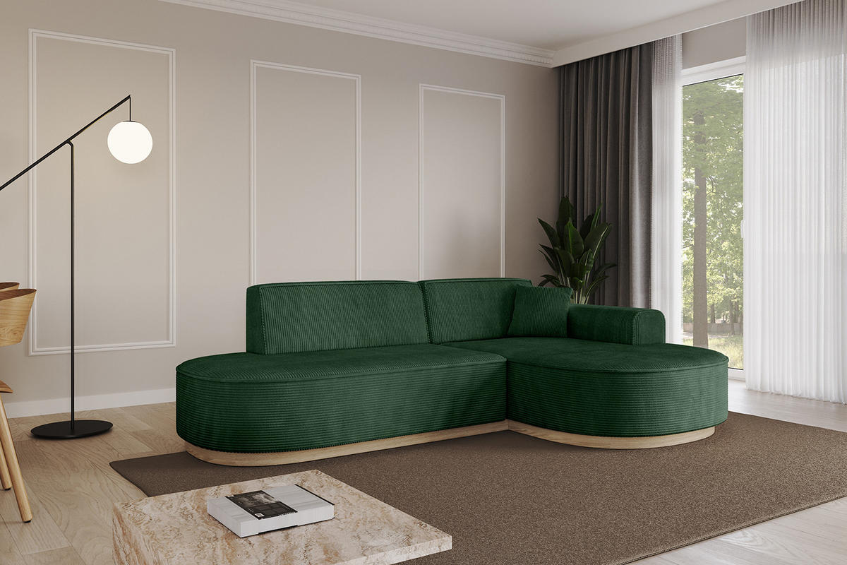 ECKSOFA Ottomane Rechts MARI-L1-v1 - 243x171x83 cm Grün Cord - Grün, Holzwerkstoff/Textil (171/243cm) - ALTDECOR