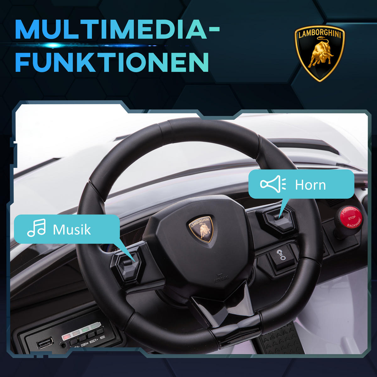 KINDER ELEKTROAUTO, Rot/Weiß, Kunststoff+ Metall - Weiß, Metall (107.5/63/42cm) - HOMCOM