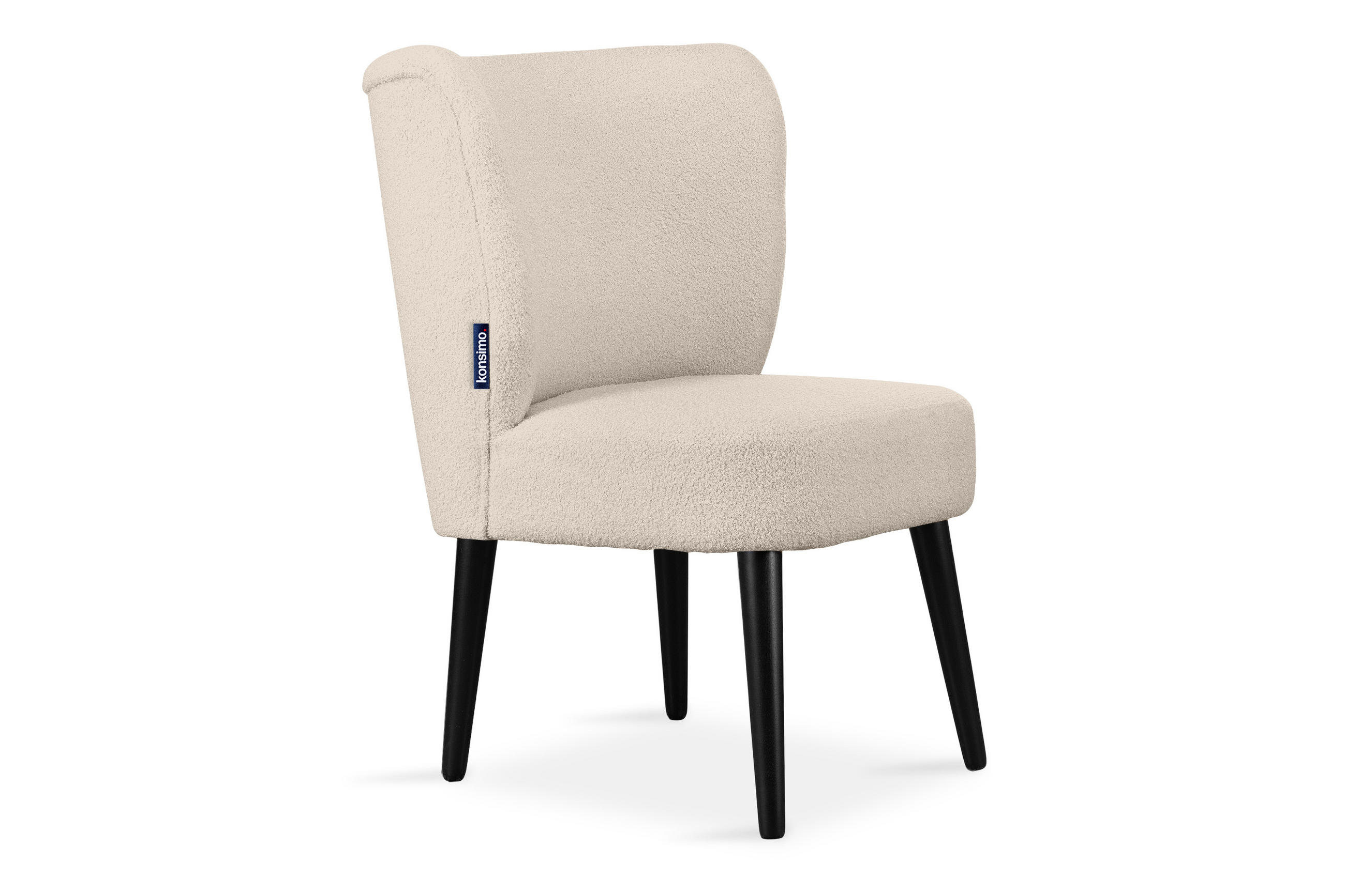 COCKTAILSESSEL APPA uf hohen schwarz lackierten Beinen aus Buchenholz, aus recyceltem Boucle-Stoff, Ecru/Schwarz - Ecru/Schwarz, Holz/Textil (63/89/65cm) - KONSIMO®