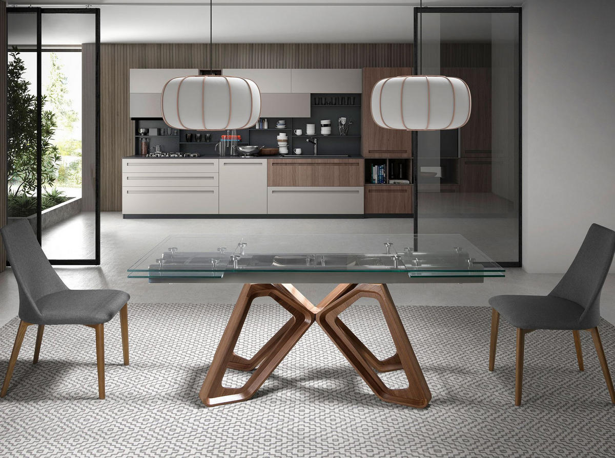 ESSTISCH Ausziehbarer Esstisch Rechteckig gehärtetes Glas aus Walnuss 160/90/76 cm - Edelstahlfarben/Transparent, Glas (90/160/76cm) - ANGEL CERDA