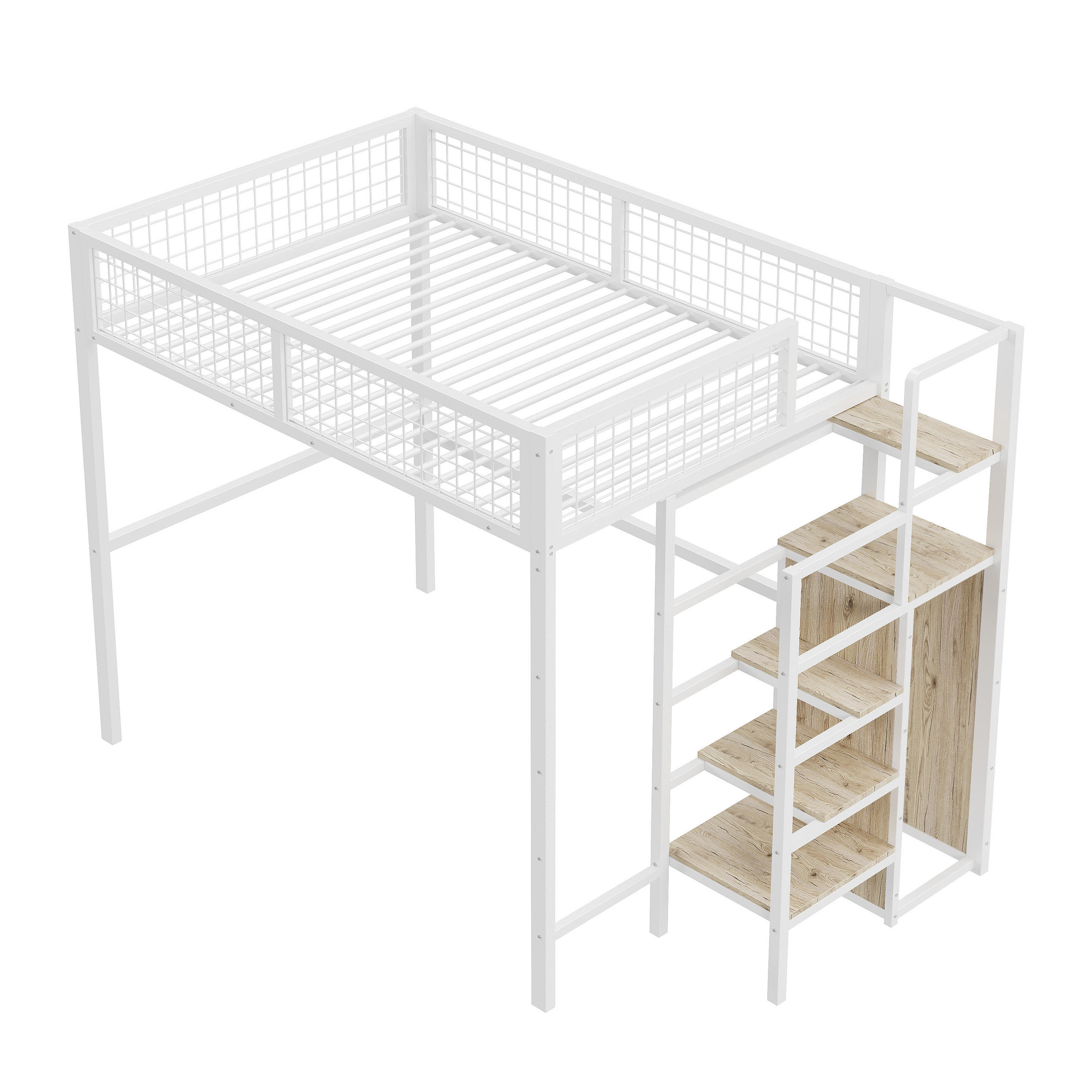 HOCHBETT aus Metall 140x200 cm in Weiß mit Leiter & Kleiderschrank - Weiß, Metall (140/200cm) - Modfu