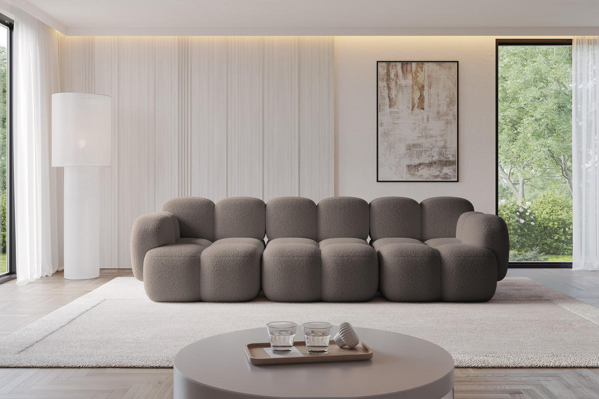 3-SITZER modulares Sofa Miko-S2 300x118x75 cm Braun Bouclé - Dunkelbraun/Schwarz, Holzwerkstoff/Kunststoff (300/75/118cm) - ALTDECOR