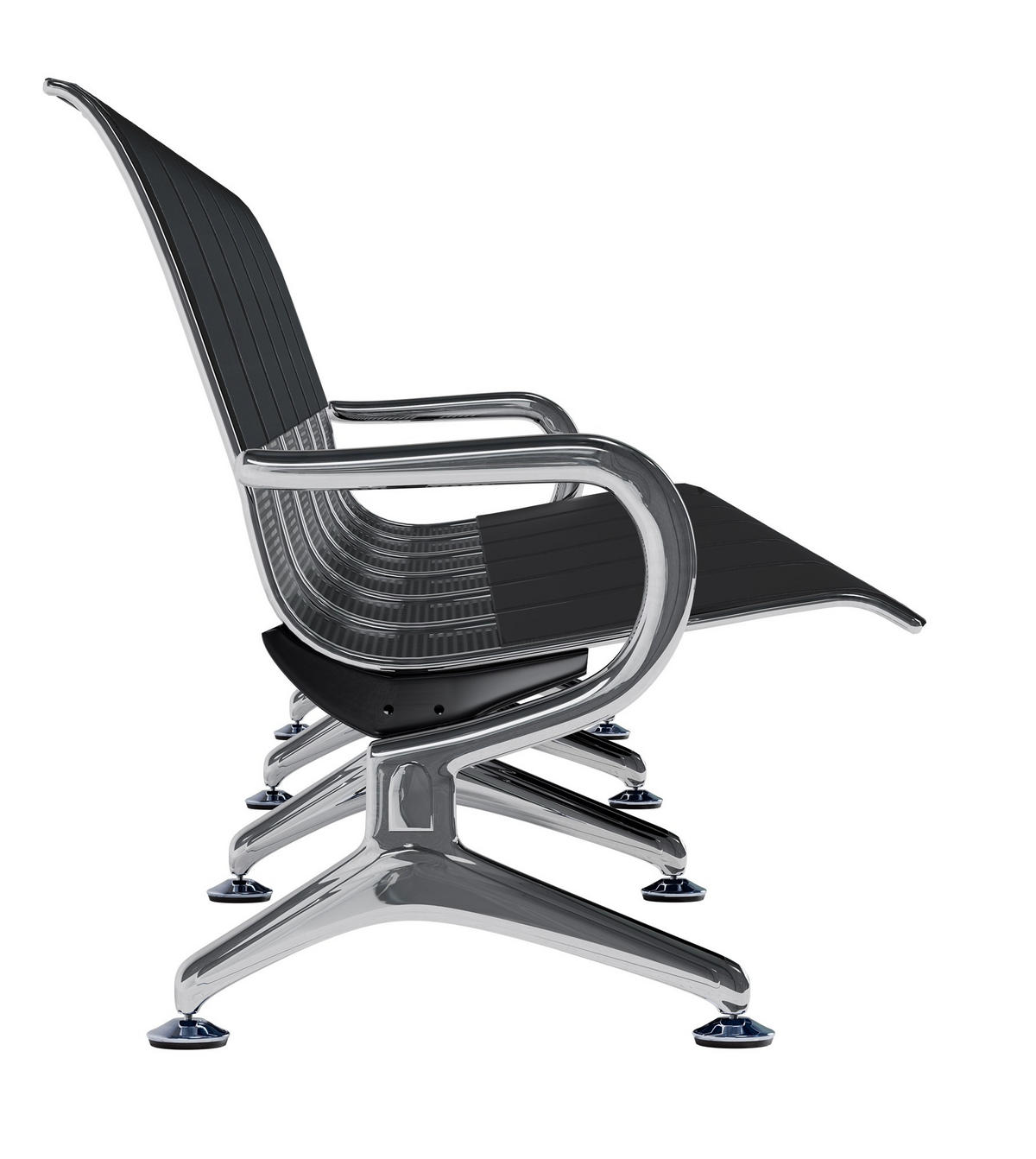 WARTEBANK Metall Schwarz/Schwarz - Chromfarben/Schwarz, Textil/Metall (355/80/63cm) - CLP