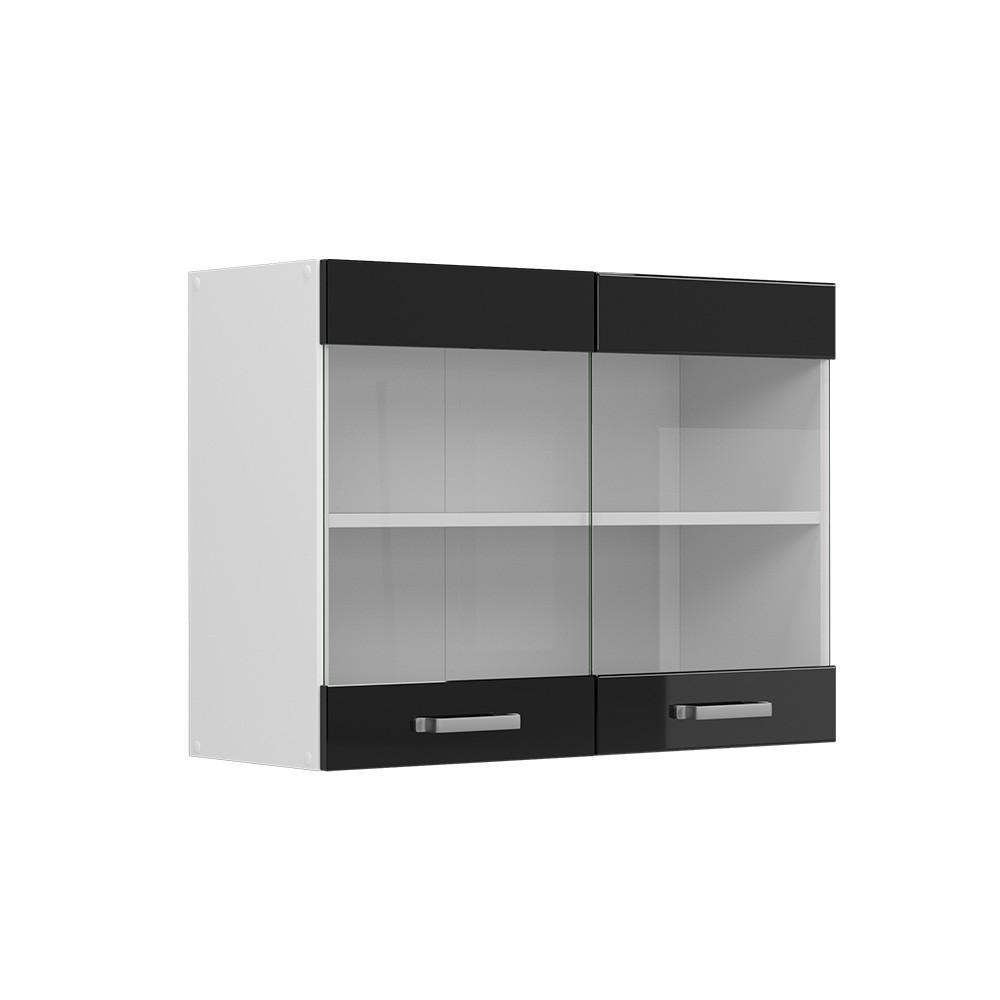 KÖKSGLASSKÅP R-Line Svart högblank 80 cm Svart högglans, Vit 60/80/31 cm